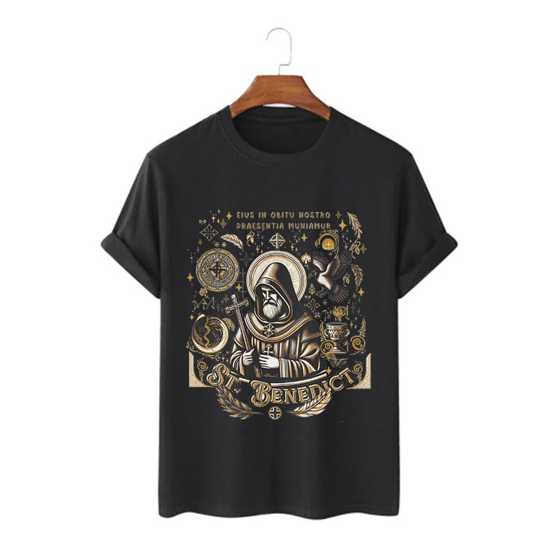 Christianartworkshop Classic Style St. Benedict Blessing Graphic Short Sleeve Washed T-shirt