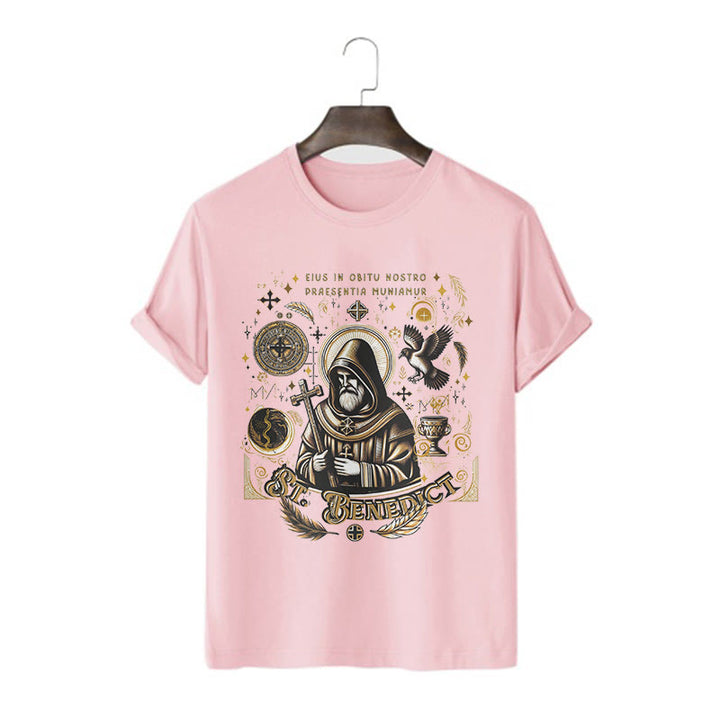 Christianartworkshop Classic Style St. Benedict Blessing Graphic Short Sleeve T-shirt - Pink - 2XL - image 11