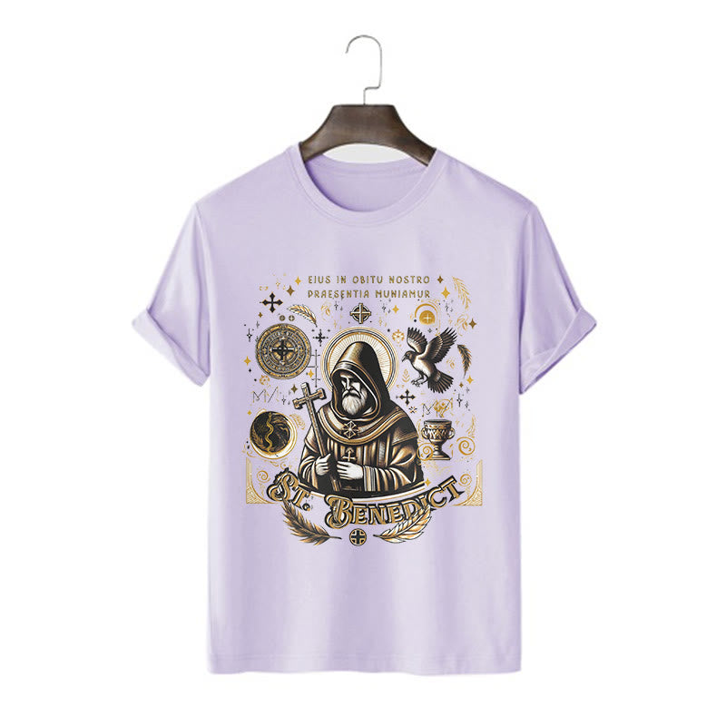 Christianartworkshop Classic Style St. Benedict Blessing Graphic Short Sleeve Washed T-shirt