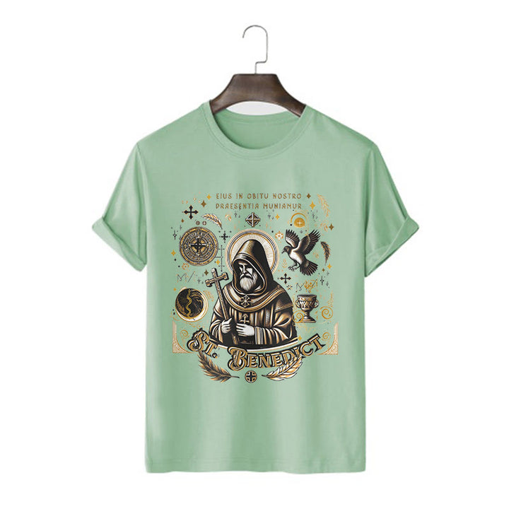 Christianartworkshop Classic Style St. Benedict Blessing Graphic Short Sleeve T-shirt - Light Green - 2XL - image 9