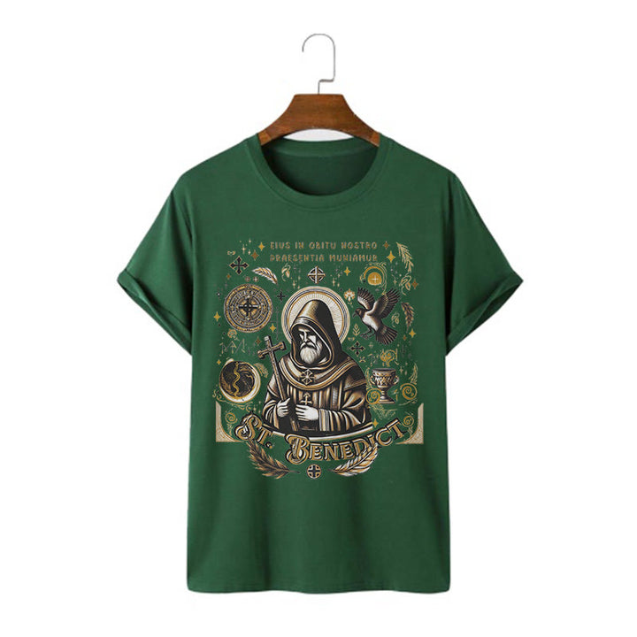 Christianartworkshop Classic Style St. Benedict Blessing Graphic Short Sleeve T-shirt - Dark Green - 2XL - image 8