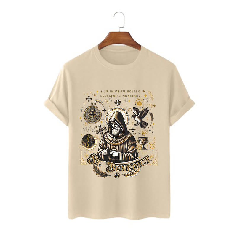 Christianartworkshop Classic Style St. Benedict Blessing Graphic Short Sleeve T-shirt - Khaki - 2XL - image 5