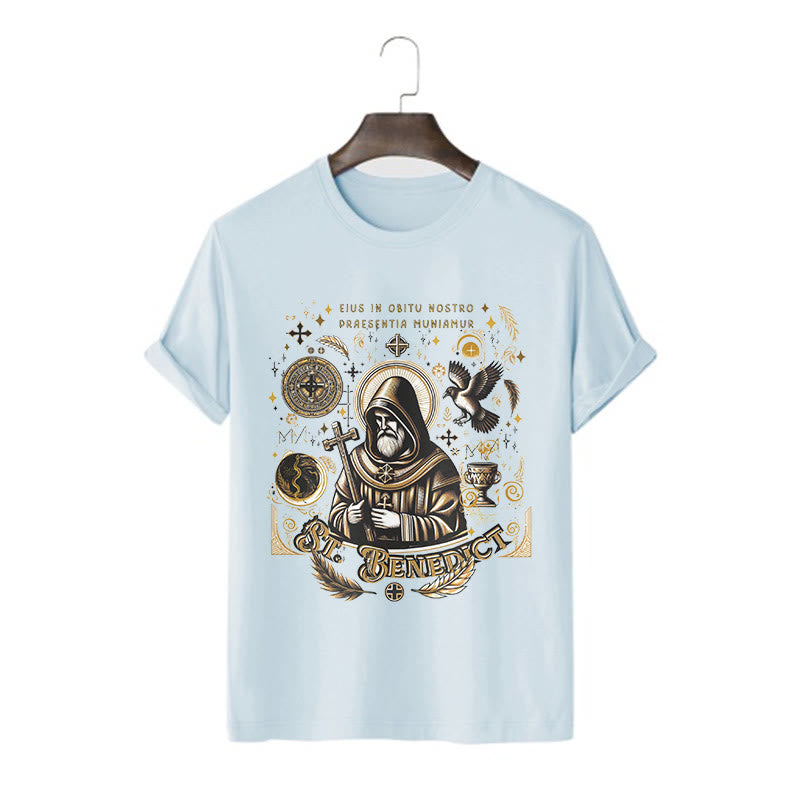 Christianartworkshop Classic Style St. Benedict Blessing Graphic Short Sleeve Washed T-shirt