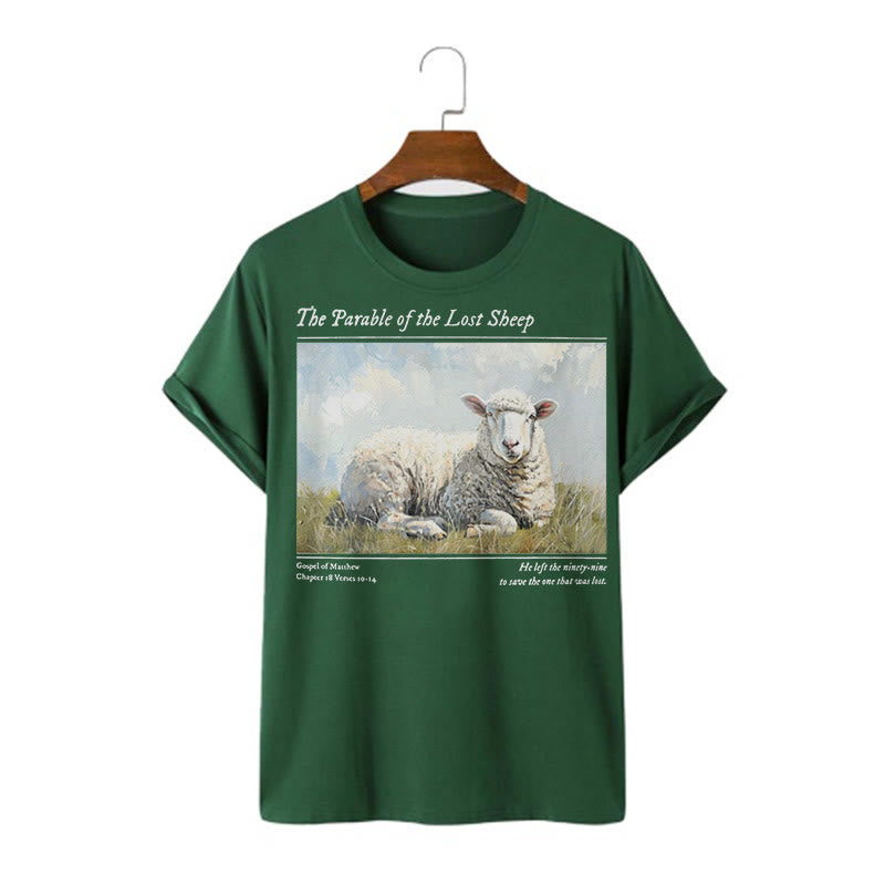Christianartworkshop Realistic Style Parable of the Lost Sheep Short Sleeve Washed T-shirt - Dark Green - 2XL - image 7