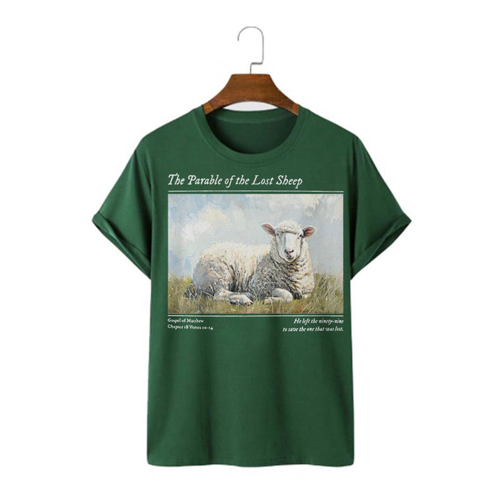 Christianartworkshop Realistic Style Parable of the Lost Sheep Short Sleeve Washed T-shirt - Dark Green - 2XL - image 7
