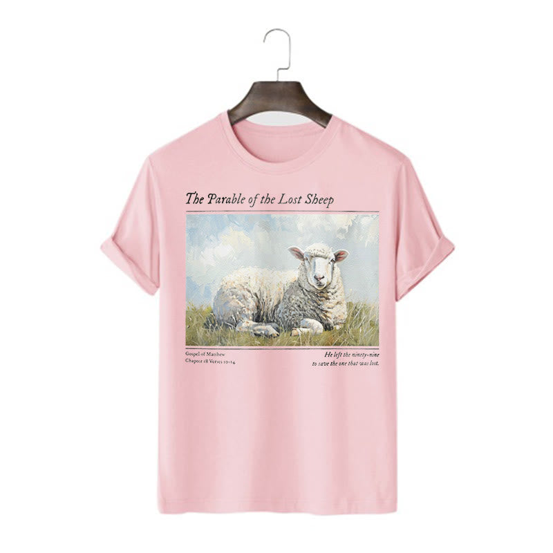 Christianartworkshop Realistic Style Parable of the Lost Sheep Short Sleeve Washed T-shirt - Pink - 2XL - image 11