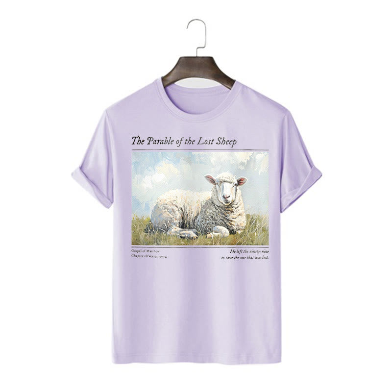 Christianartworkshop Realistic Style Parable of the Lost Sheep Short Sleeve Washed T-shirt - Purple - 2XL - image 13