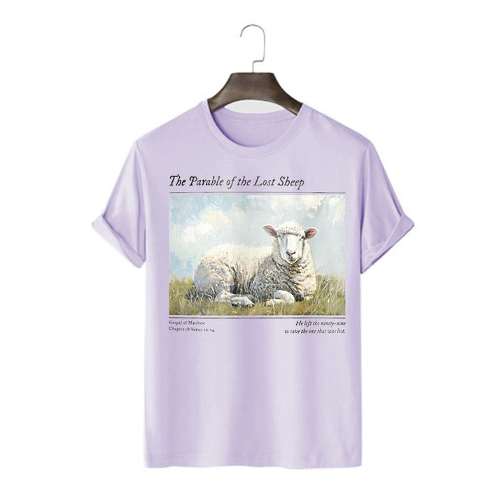 Christianartworkshop Realistic Style Parable of the Lost Sheep Short Sleeve Washed T-shirt - Purple - 2XL - image 13