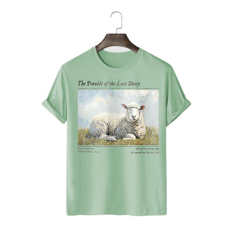Christianartworkshop Realistic Style Parable of the Lost Sheep Short Sleeve Washed T-shirt - Light Green - 2XL - image 9