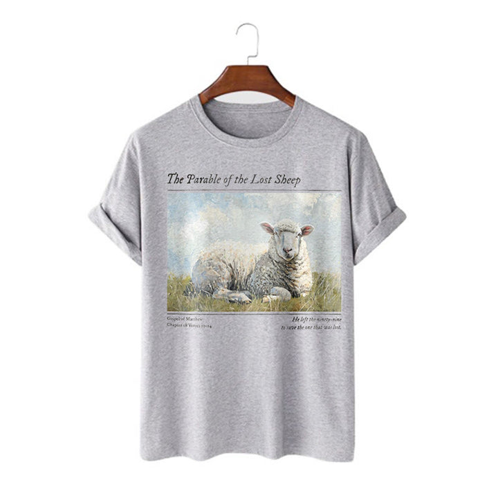Christianartworkshop Realistic Style Parable of the Lost Sheep Short Sleeve Washed T-shirt - Grey - 2XL - image 16