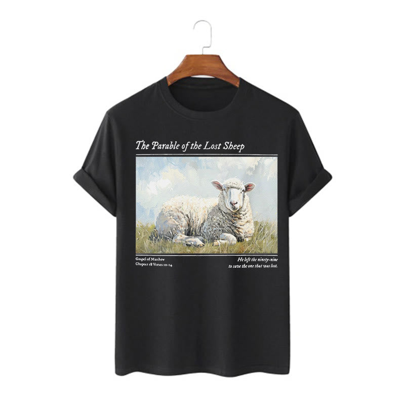 Christianartworkshop Realistic Style Parable of the Lost Sheep Short Sleeve Washed T-shirt - Black - 2XL - image 3