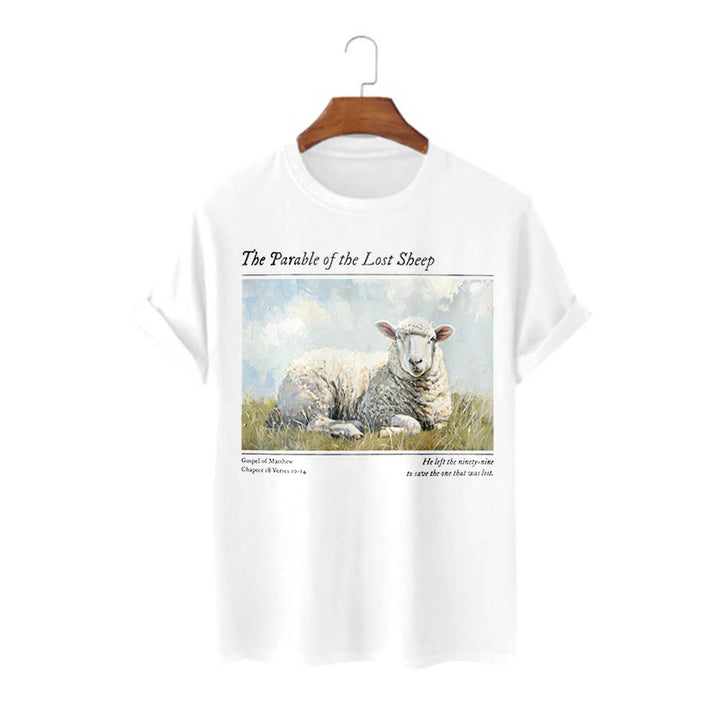 Christianartworkshop Realistic Style Parable of the Lost Sheep Short Sleeve Washed T-shirt - White - 2XL - image 0