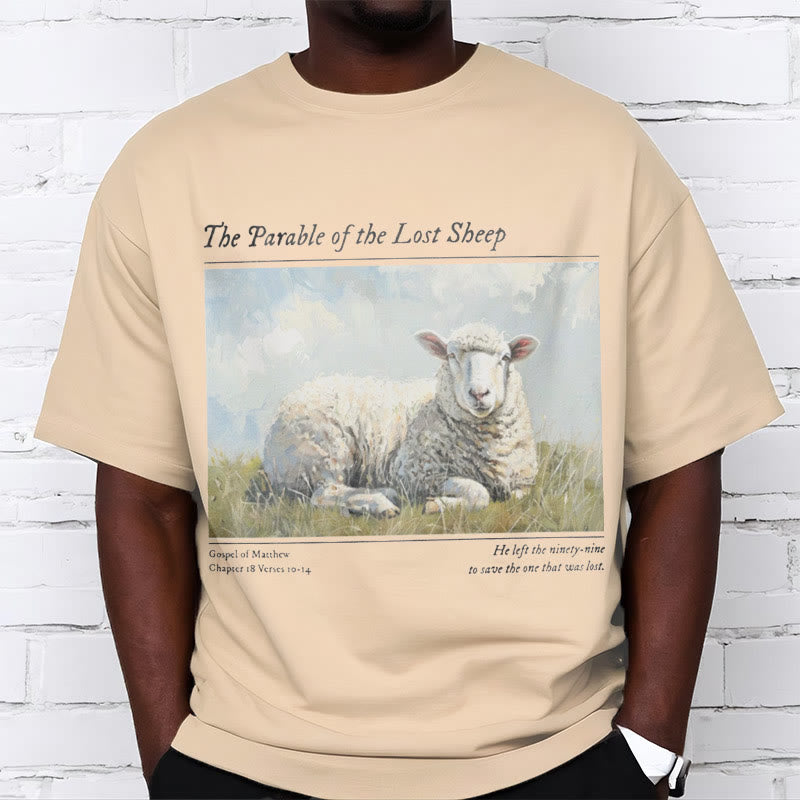 Christianartworkshop Realistic Style Parable of the Lost Sheep Short Sleeve Washed T-shirt - image 6