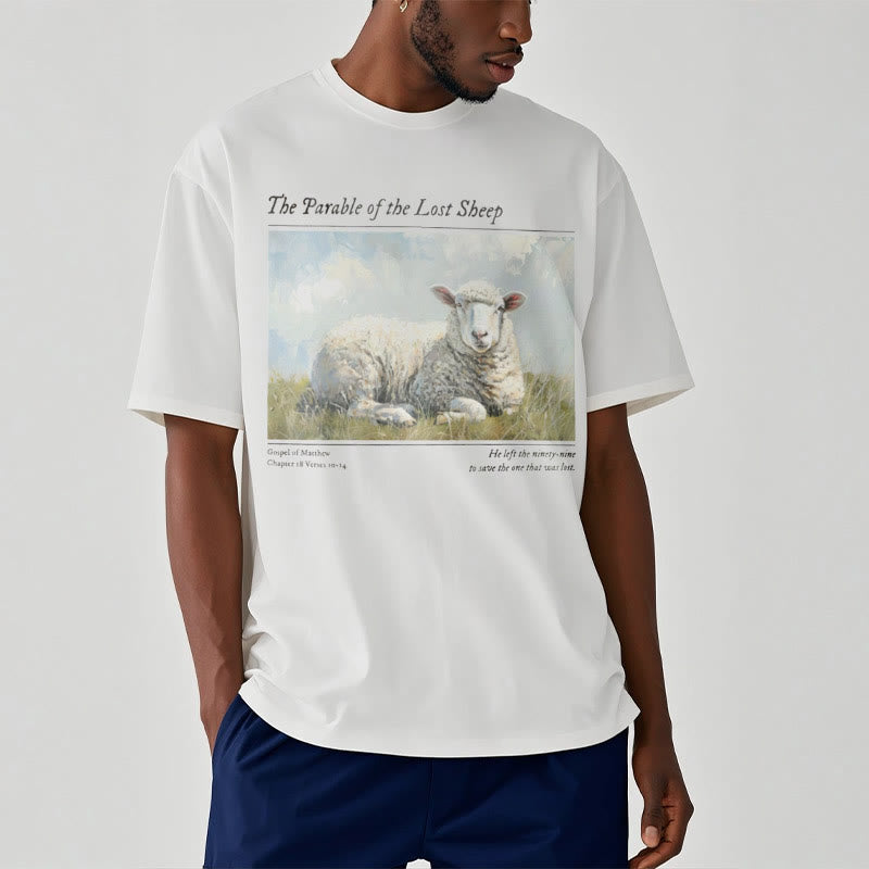 Christianartworkshop Realistic Style Parable of the Lost Sheep Short Sleeve Washed T-shirt - image 2