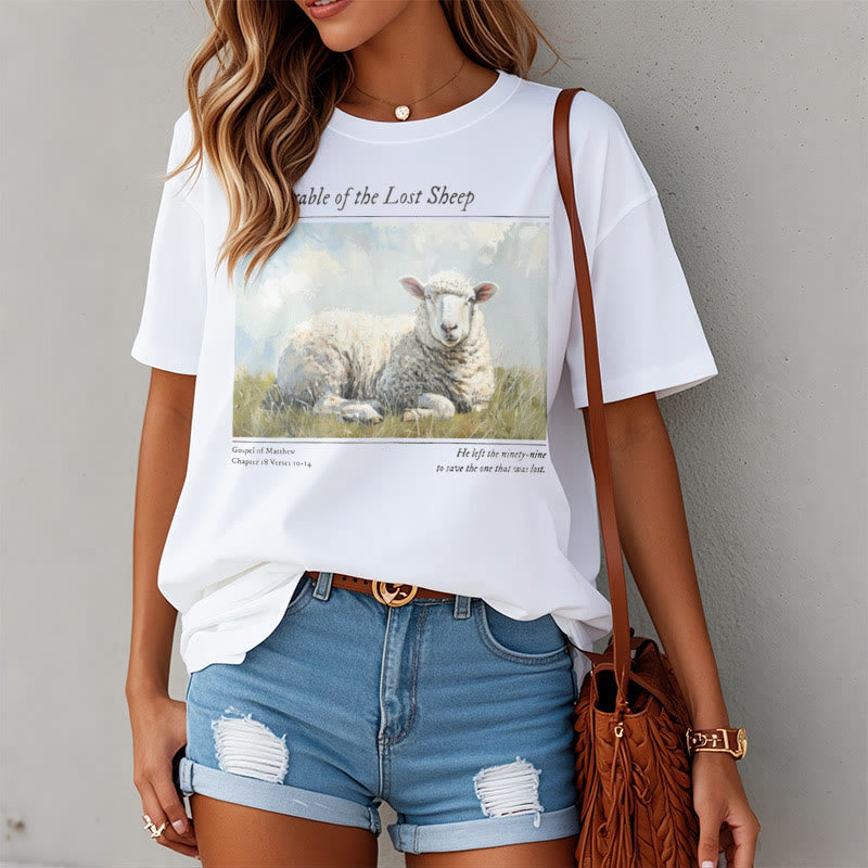 Christianartworkshop Realistic Style Parable of the Lost Sheep Short Sleeve Washed T-shirt