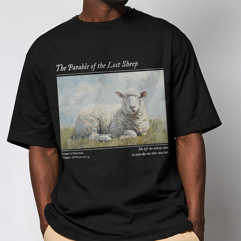 Christianartworkshop Realistic Style Parable of the Lost Sheep Short Sleeve Washed T-shirt