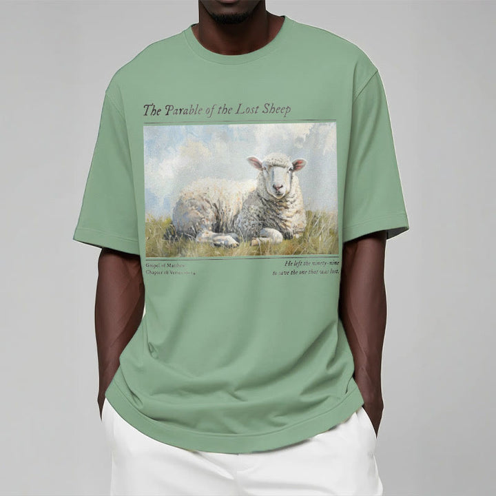 Christianartworkshop Realistic Style Parable of the Lost Sheep Short Sleeve Washed T-shirt