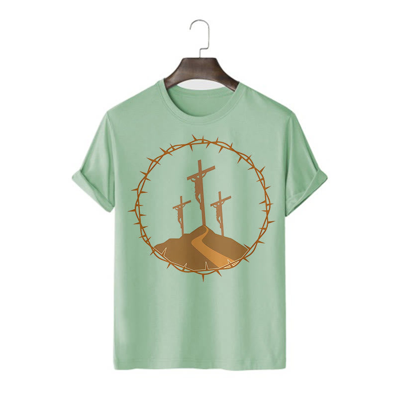 Christianartworkshop Minimalist Style Three Crosses Of Calvary Short Sleeve Washed T-shirt - Light Green - 2XL - image 9
