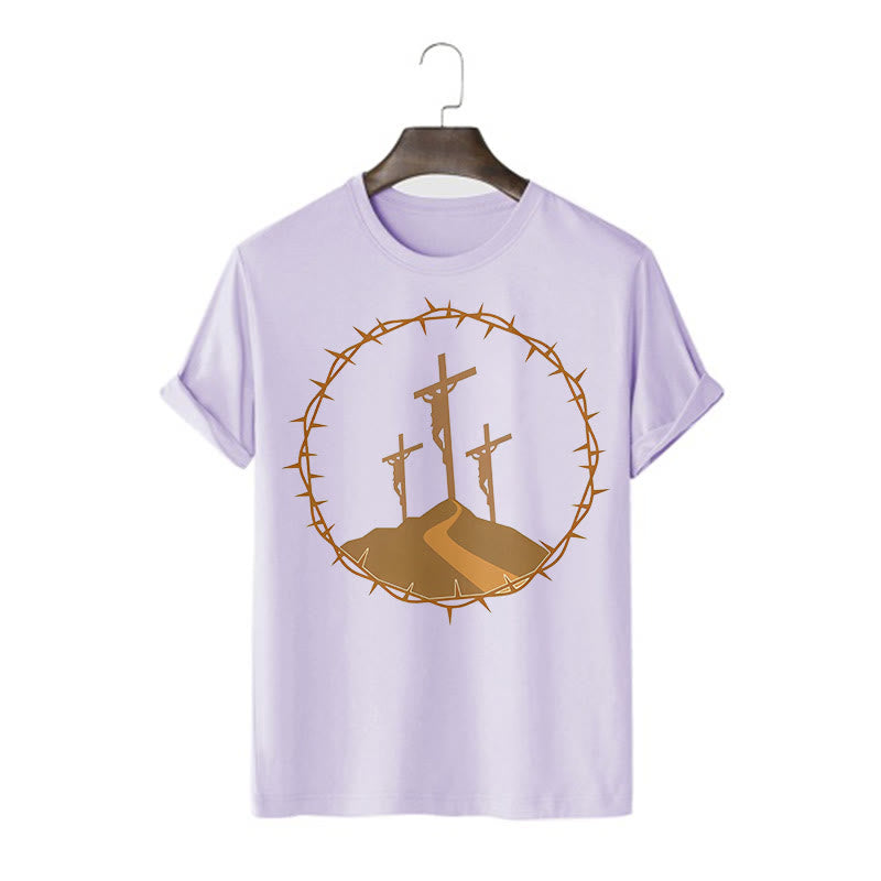 Christianartworkshop Minimalist Style Three Crosses Of Calvary Short Sleeve Washed T-shirt - Purple - 2XL - image 13