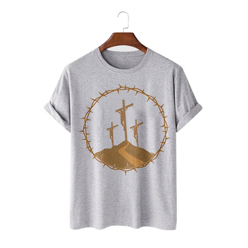 Christianartworkshop Minimalist Style Three Crosses Of Calvary Short Sleeve Washed T-shirt - Grey - 2XL - image 16