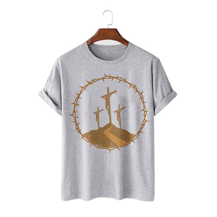 Christianartworkshop Minimalist Style Three Crosses Of Calvary Short Sleeve Washed T-shirt - Grey - 2XL - image 16