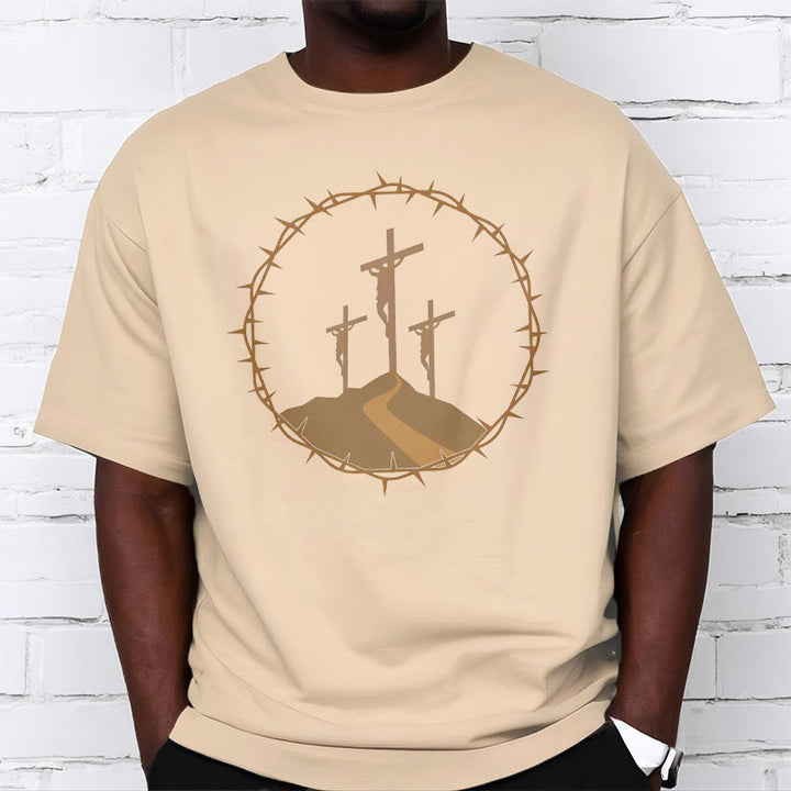 Christianartworkshop Minimalist Style Three Crosses Of Calvary Short Sleeve Washed T-shirt