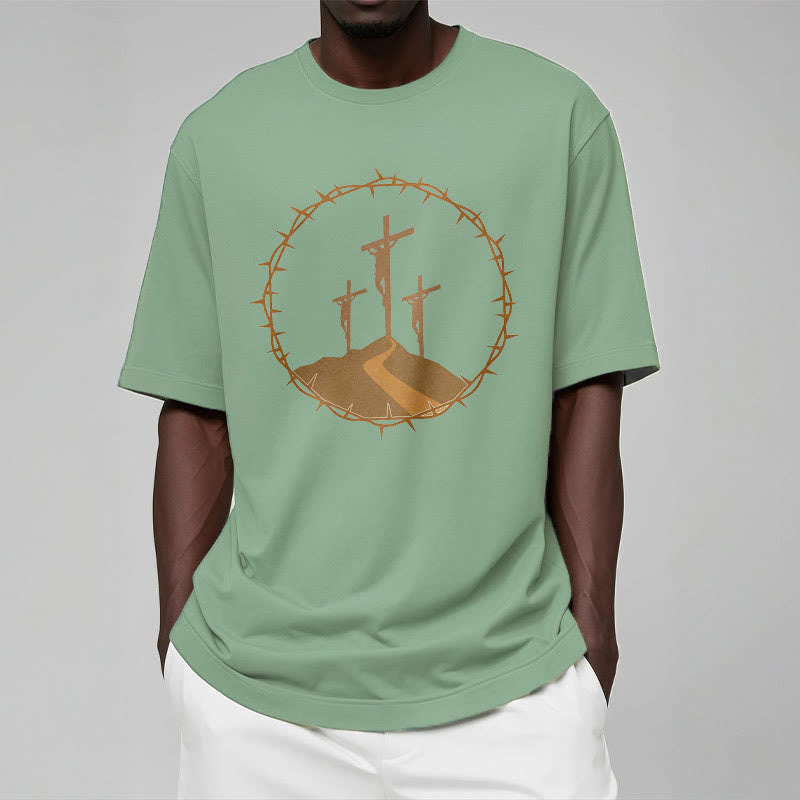 Christianartworkshop Minimalist Style Three Crosses Of Calvary Short Sleeve Washed T-shirt