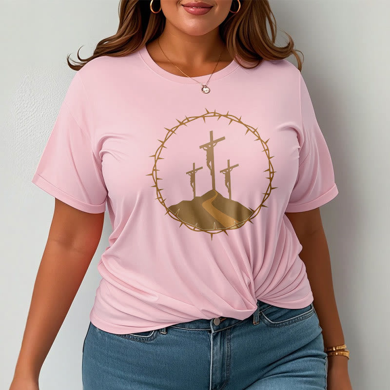 Christianartworkshop Minimalist Style Three Crosses Of Calvary Short Sleeve Washed T-shirt - image 12