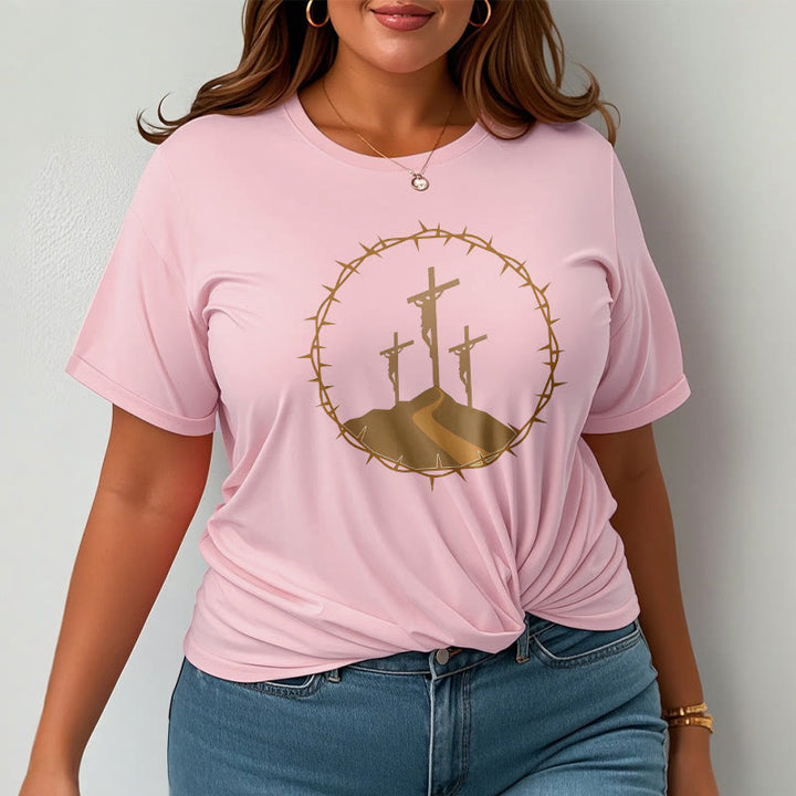 Christianartworkshop Minimalist Style Three Crosses Of Calvary Short Sleeve Washed T-shirt - image 12