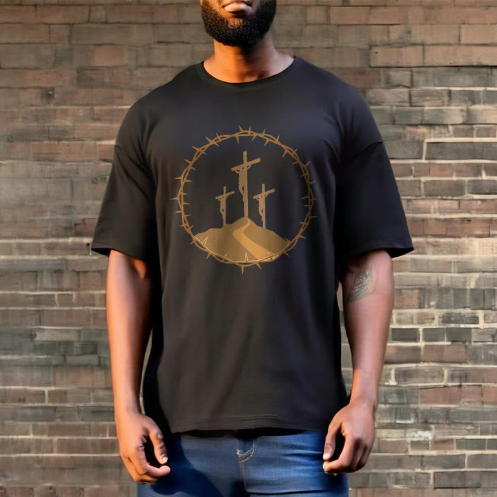 Christianartworkshop Minimalist Style Three Crosses Of Calvary Short Sleeve Washed T-shirt - image 4
