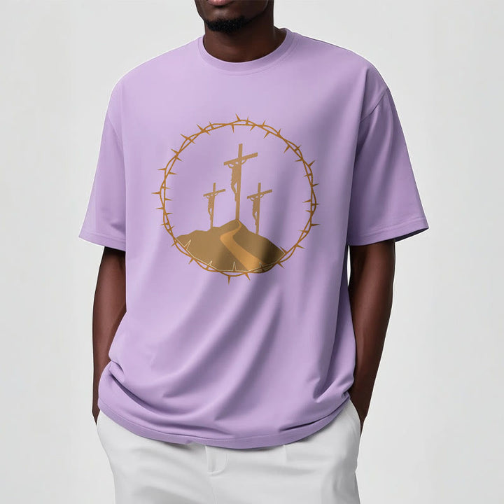 Christianartworkshop Minimalist Style Three Crosses Of Calvary Short Sleeve Washed T-shirt