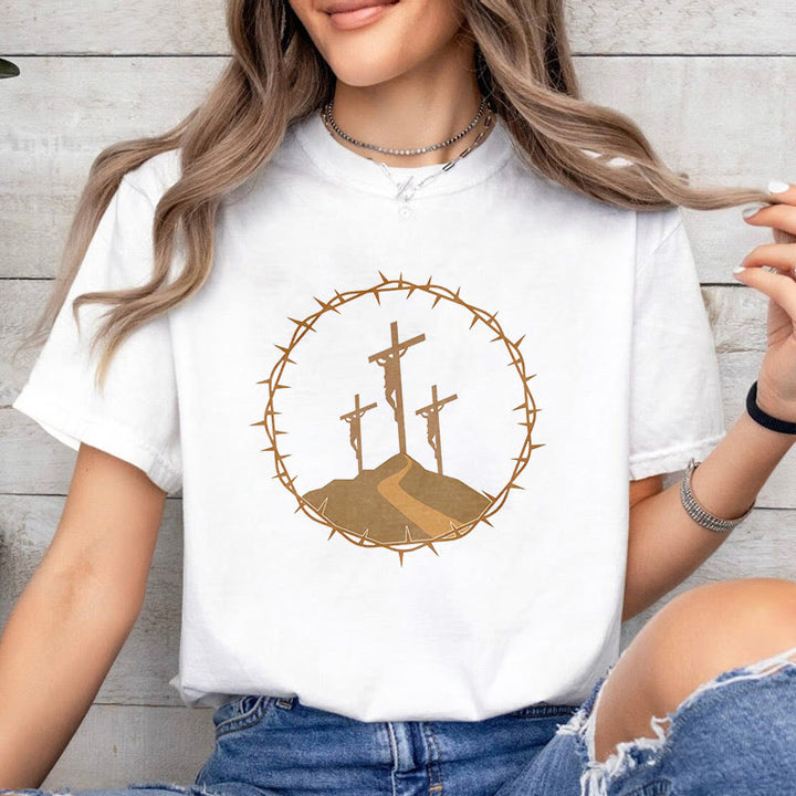 Christianartworkshop Minimalist Style Three Crosses Of Calvary Short Sleeve Washed T-shirt - image 1