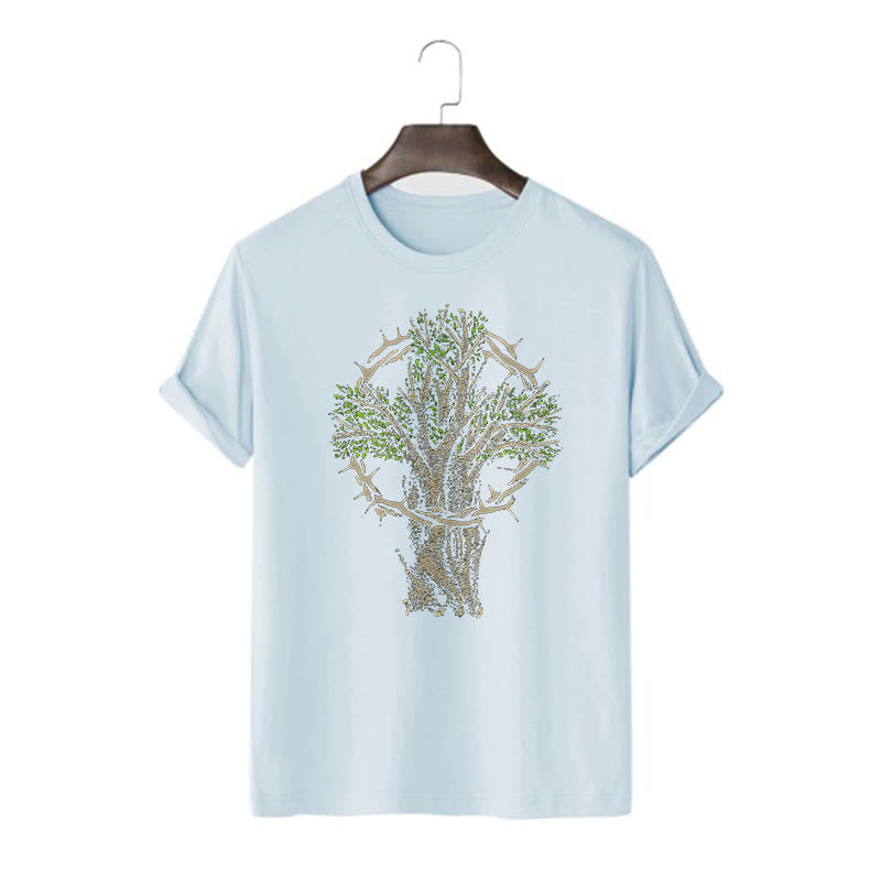 Christianartworkshop Modern Style Tree Of Life Short Sleeve Washed T-shirt - Blue - 2XL - image 15