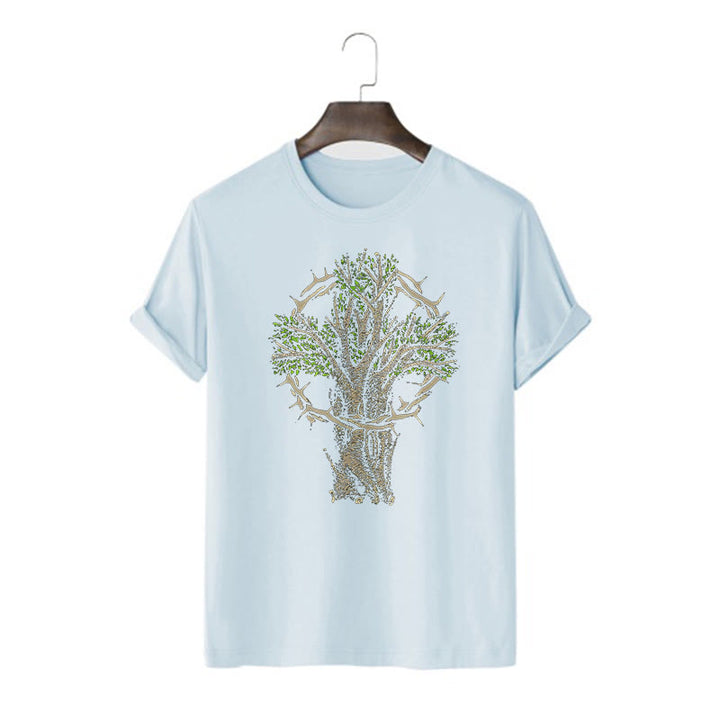 Christianartworkshop Modern Style Tree Of Life Short Sleeve Washed T-shirt - Blue - 2XL - image 15