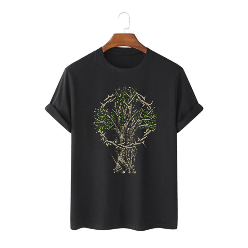 Christianartworkshop Modern Style Tree Of Life Short Sleeve Washed T-shirt - Black - 2XL - image 3