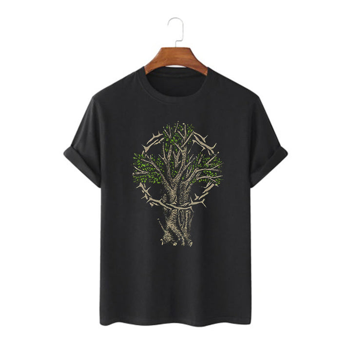 Christianartworkshop Modern Style Tree Of Life Short Sleeve Washed T-shirt - Black - 2XL - image 3