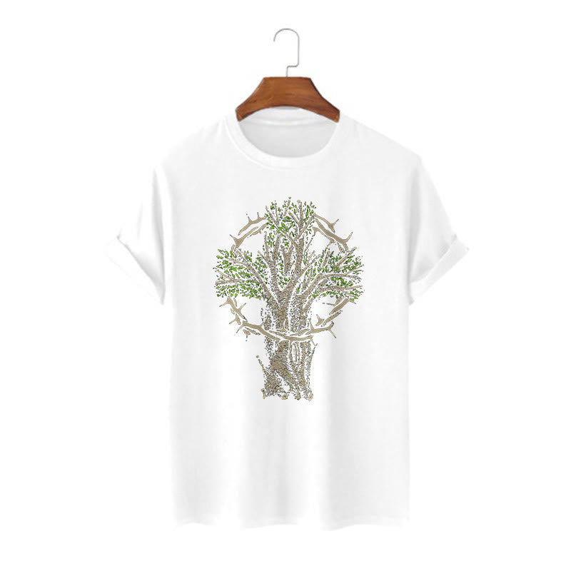 Christianartworkshop Modern Style Tree Of Life Short Sleeve Washed T-shirt - White - 2XL - image 0