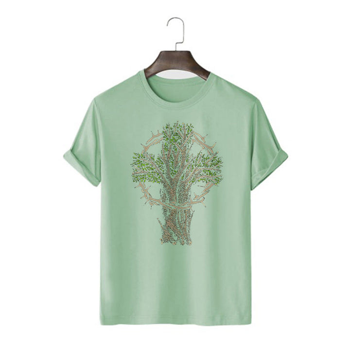 Christianartworkshop Modern Style Tree Of Life Short Sleeve Washed T-shirt - Light Green - 2XL - image 9