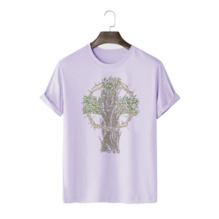 Christianartworkshop Modern Style Tree Of Life Short Sleeve Washed T-shirt - Purple - 2XL - image 13