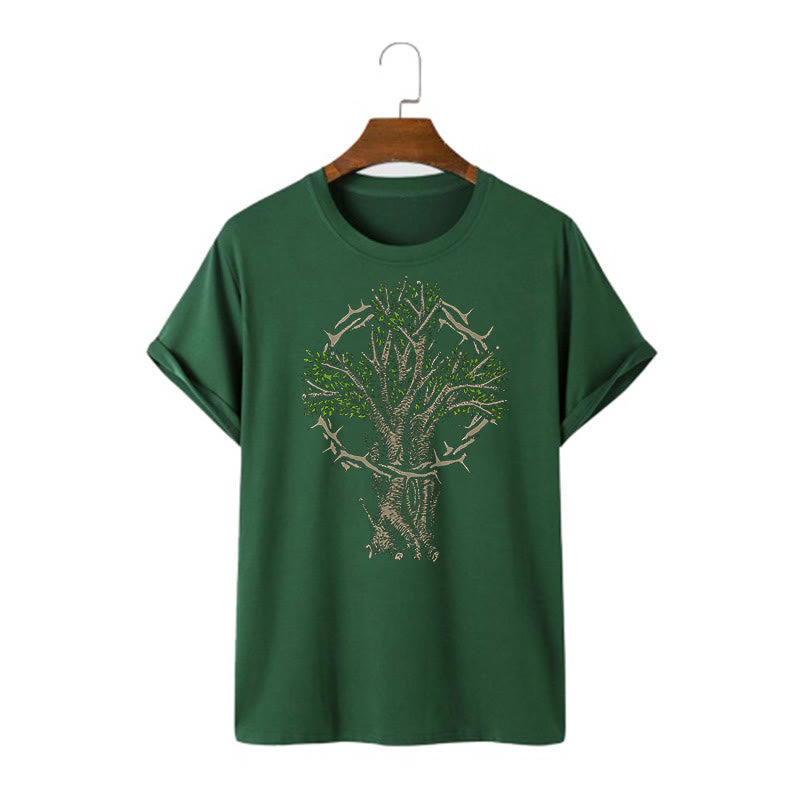 Christianartworkshop Modern Style Tree Of Life Short Sleeve Washed T-shirt - Dark Green - 2XL - image 7