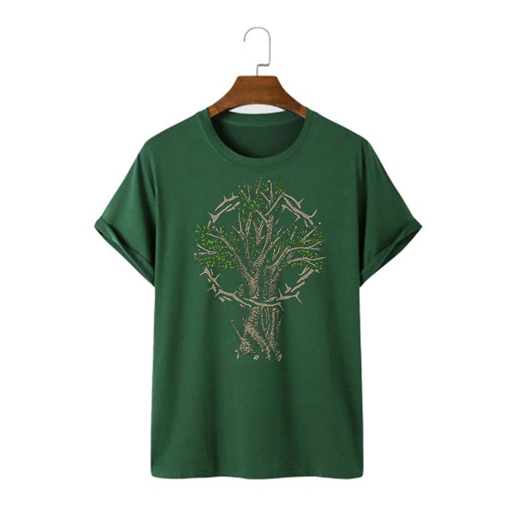 Christianartworkshop Modern Style Tree Of Life Short Sleeve Washed T-shirt - Dark Green - 2XL - image 7