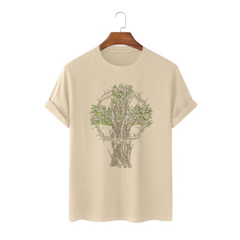 Christianartworkshop Modern Style Tree Of Life Short Sleeve Washed T-shirt - Khaki - 2XL - image 5