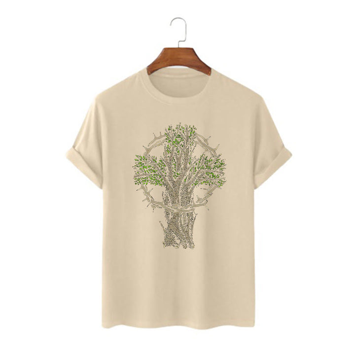 Christianartworkshop Modern Style Tree Of Life Short Sleeve Washed T-shirt - Khaki - 2XL - image 5