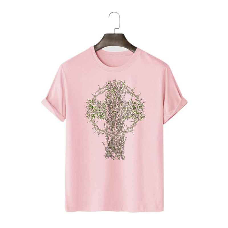 Christianartworkshop Modern Style Tree Of Life Short Sleeve Washed T-shirt - Pink - 2XL - image 11