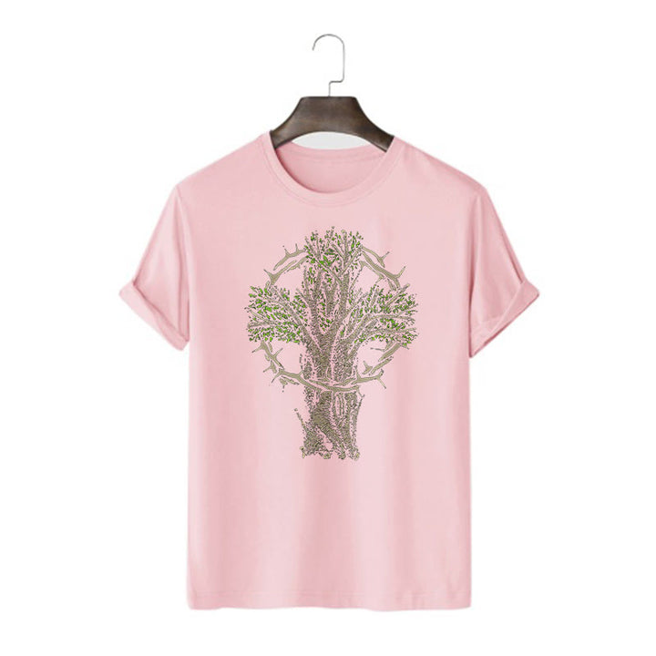 Christianartworkshop Modern Style Tree Of Life Short Sleeve Washed T-shirt - Pink - 2XL - image 11
