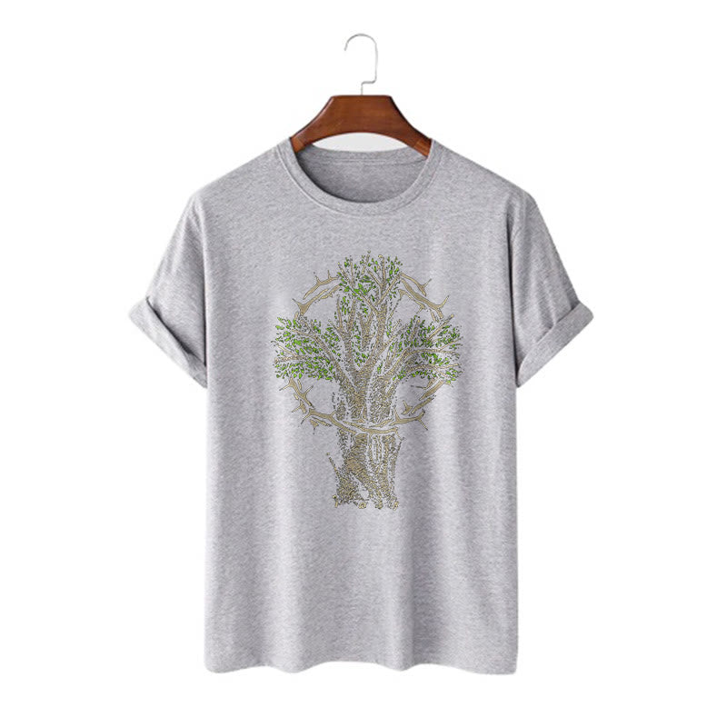Christianartworkshop Modern Style Tree Of Life Short Sleeve Washed T-shirt - Grey - 2XL - image 16