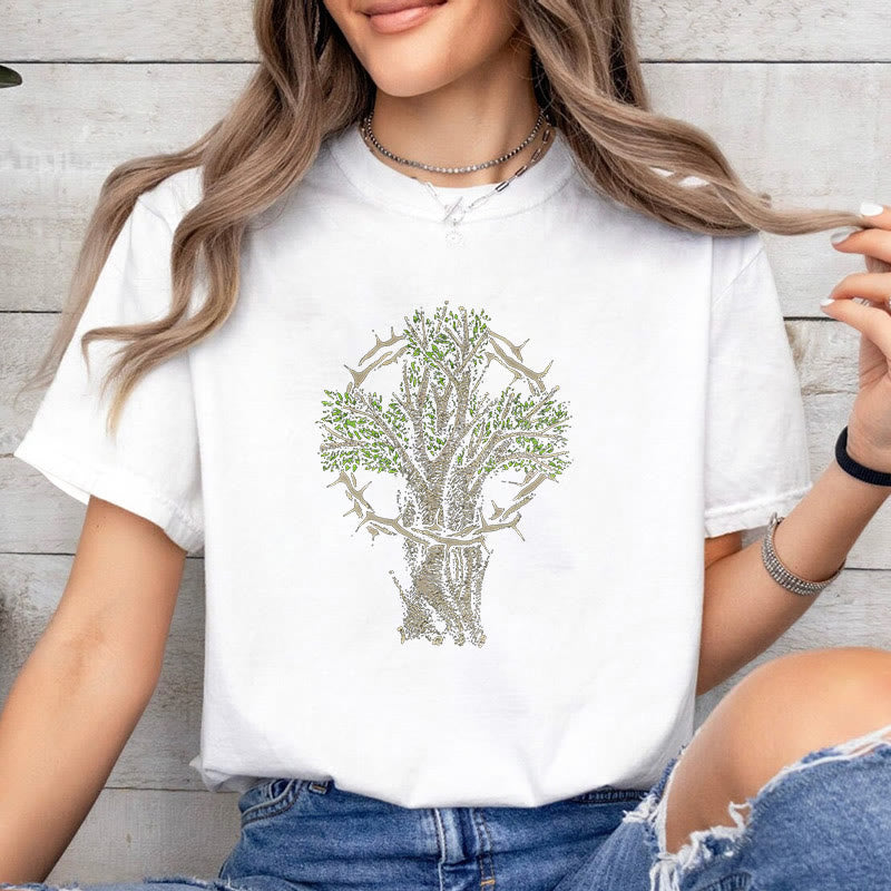 Christianartworkshop Modern Style Tree Of Life Short Sleeve Washed T-shirt