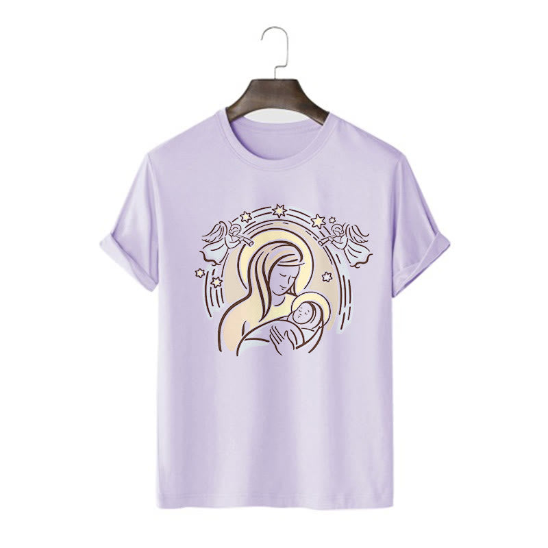 Christianartworkshop Cartoon Style Madonna and Child Short Sleeve Washed T-shirt - Purple - 2XL - image 13