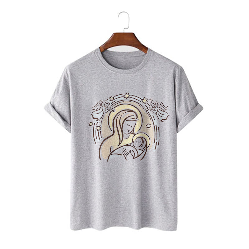 Christianartworkshop Cartoon Style Madonna and Child Short Sleeve Washed T-shirt - Grey - 2XL - image 16