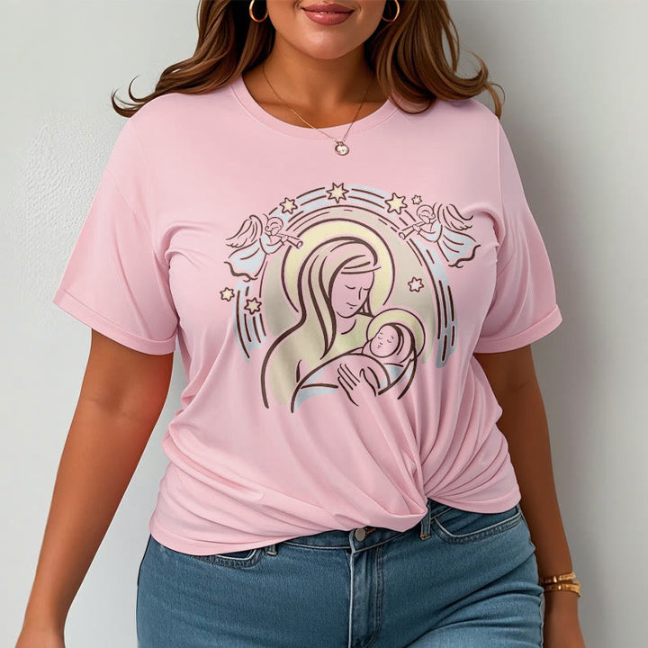 Christianartworkshop Cartoon Style Madonna and Child Short Sleeve Washed T-shirt - image 12